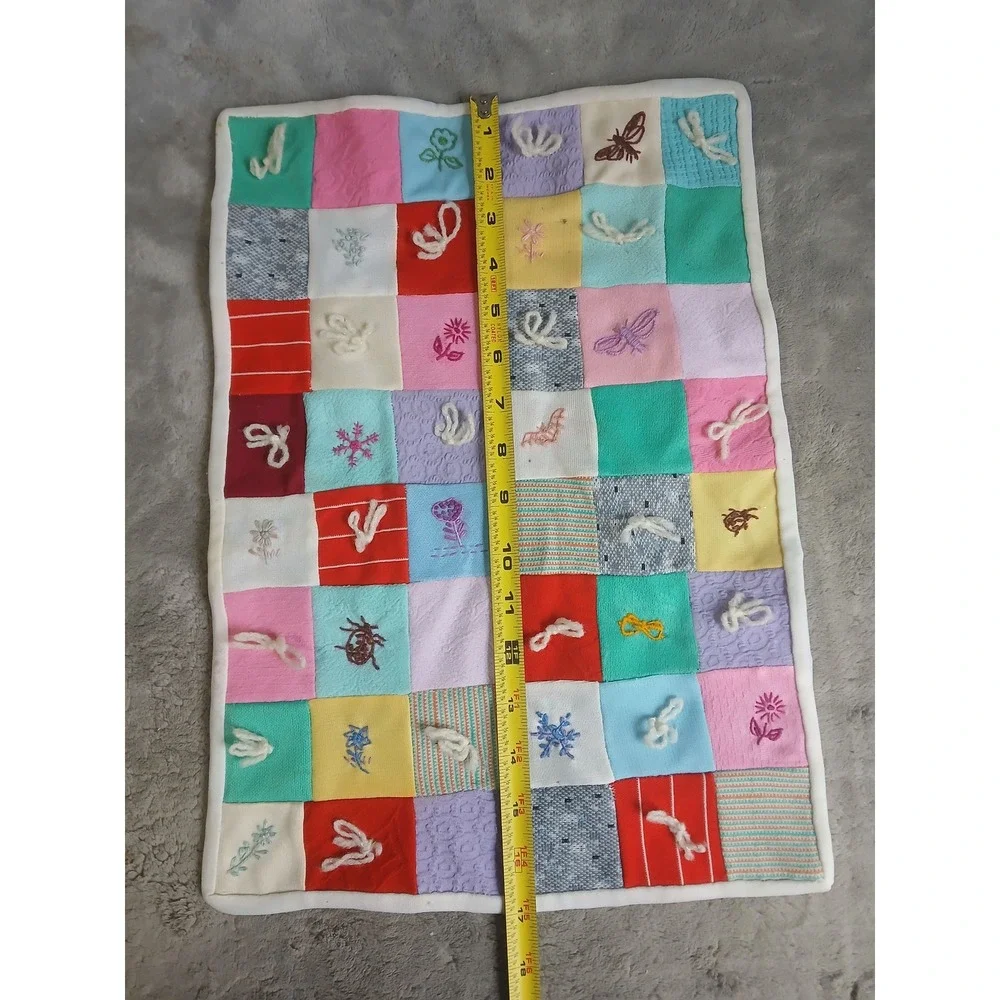 Handmade Patchwork‎ Baby Sensory Blanket Embroidered 17x12 Dollhouse Quilt READ